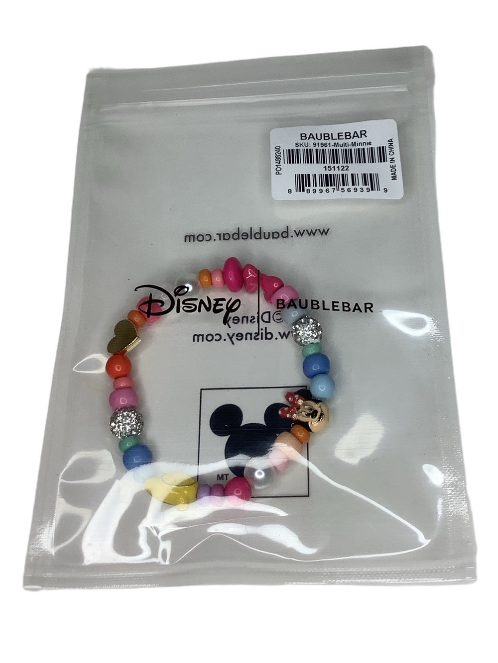 BaubleBar Disney Minnie Mouse Beaded Multicolored Charm Bracelet New - Picture 3 of 4